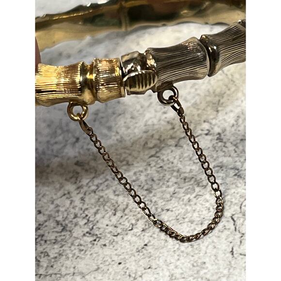 Vintage Sterling Silver and Vermeil Hinged Bangle clamper bamboo retro estate - Picture 6 of 10